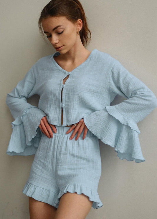Cotton Lounge Set With Ruffled Details