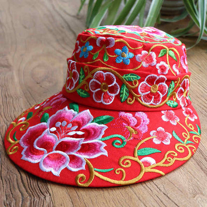 Versatile Ethnic Style Hat, Cotton And Hemp Embroidered Big Eave Hat, Embroidered Hat, Detachable Top, Dual Use Hat