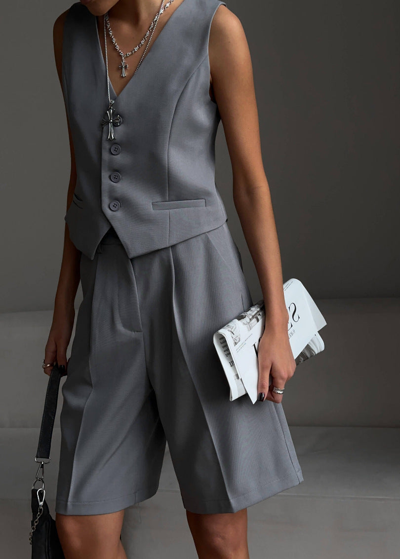 White Lightweight Tailored Vest And Bermuda Shorts