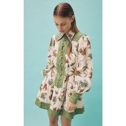 Fall/Winter New Long Sleeve Printed Lapel Dress Loose Lace-Up Casual Dress