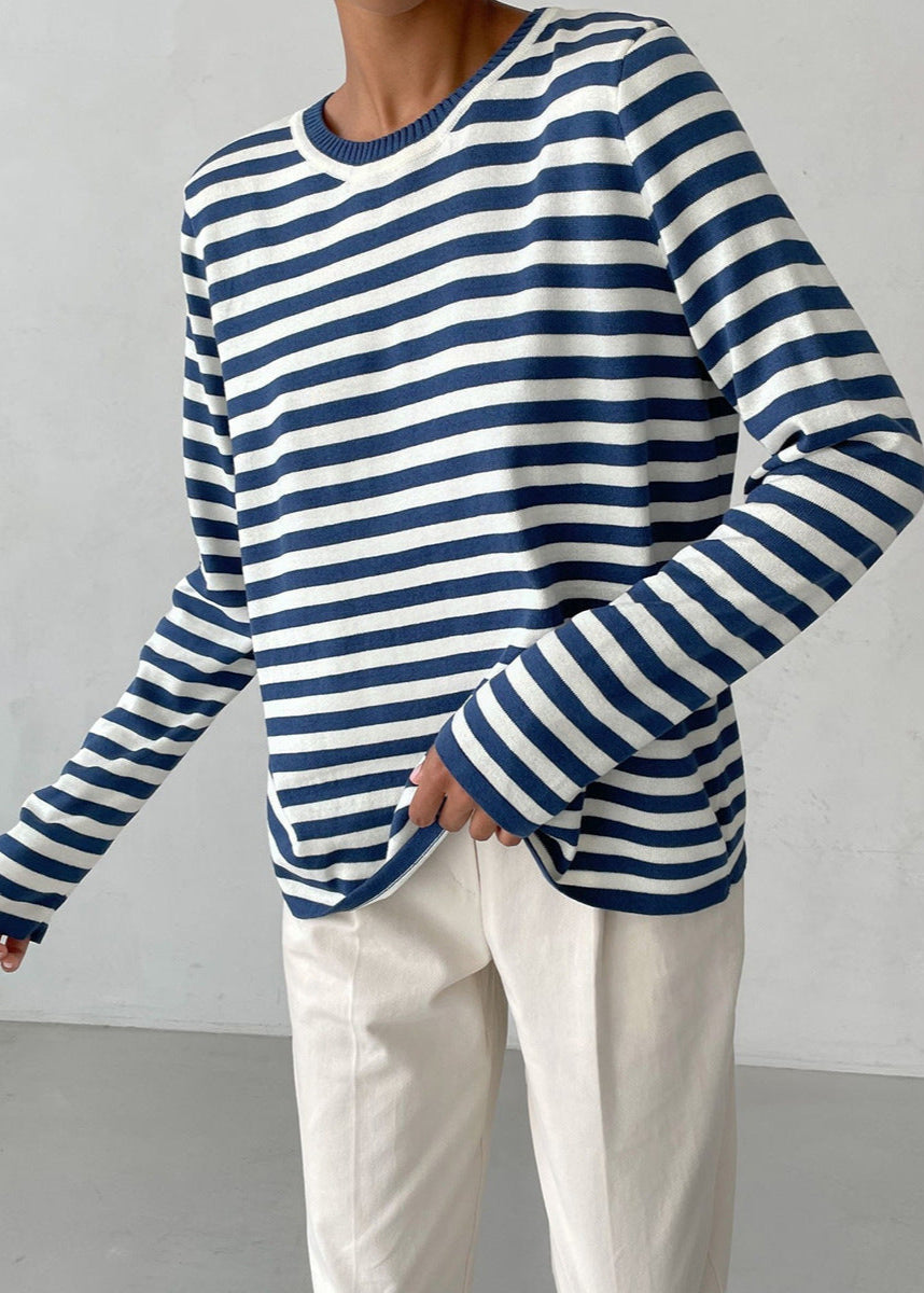 Striped Knit Top Soft Breathable Fabric Classic Style