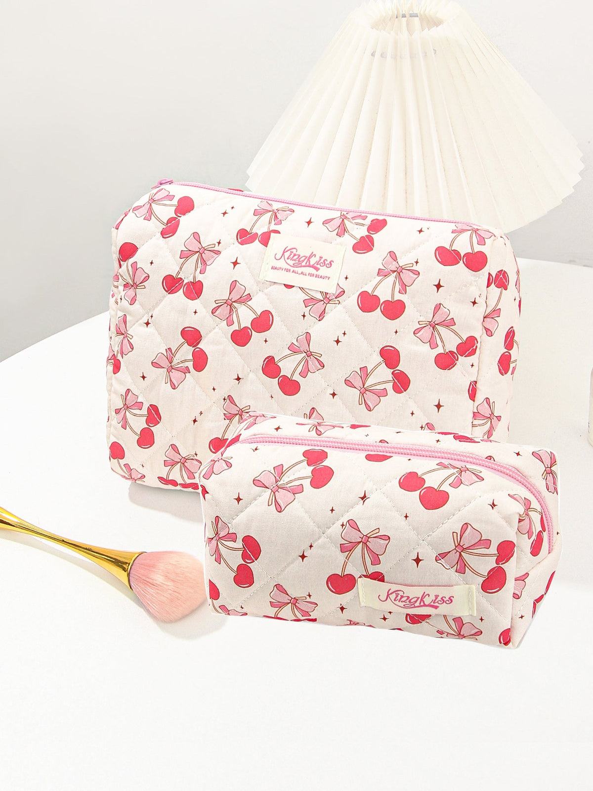 Cute Cherry Bow Print Travel Makeup Bag