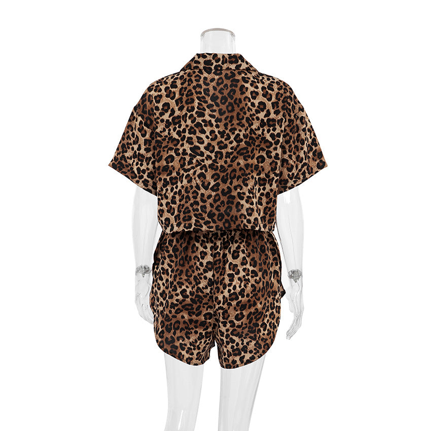 Leopard Print Lapel Sleepwear Sets