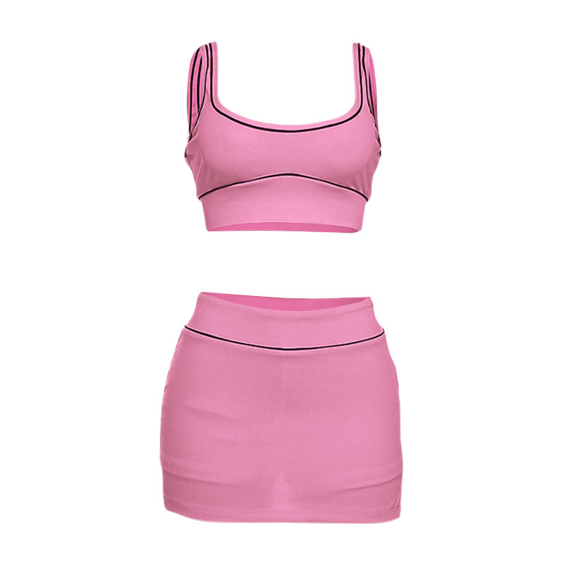 Sporty Casual Crop Tank Top And Mini Skirt Set