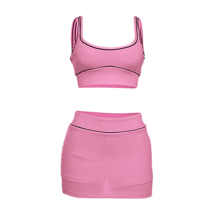 Sporty Casual Crop Tank Top And Mini Skirt Set