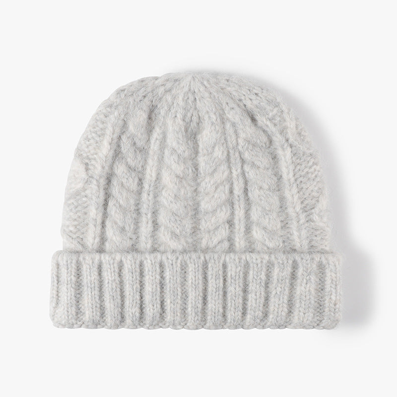 Solid Color Knit Hat Jacquard Padded Beanie