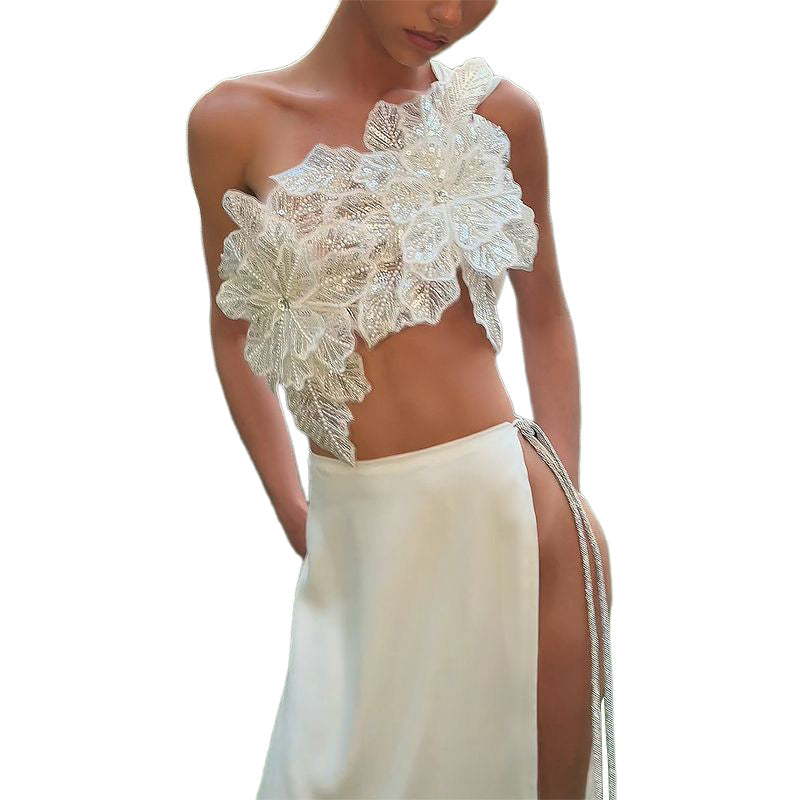Backless Sequin Tie-Up Top And Split Skirt Set