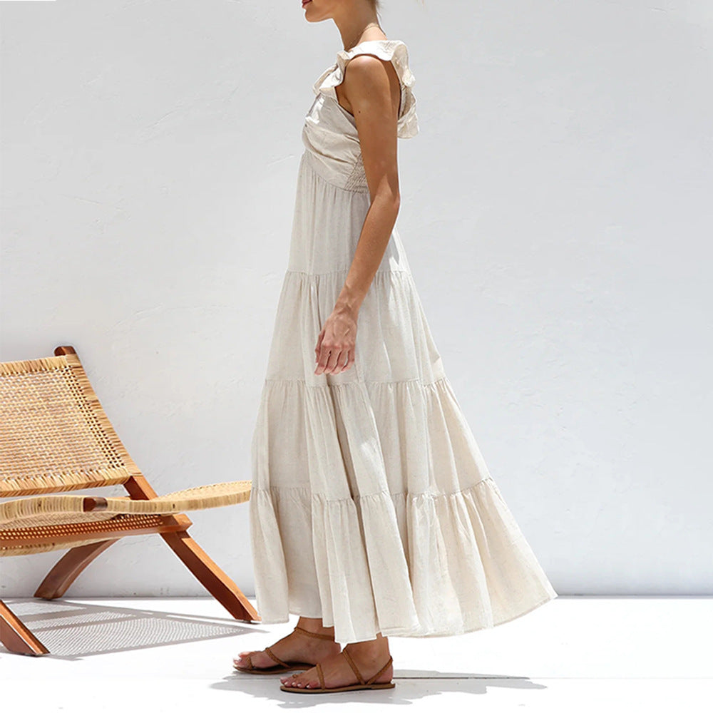 V-Neck Ruffle Sleeveless Maxi Dress