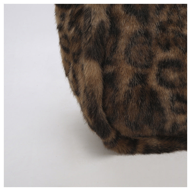 Retro Leopard Print Furry Tote Shoulder Bag