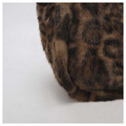 Retro Leopard Print Furry Tote Shoulder Bag