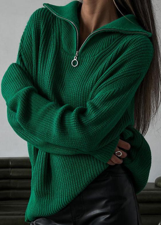 Ribbed Acrylic Half Zip Pullover With Wide Collar