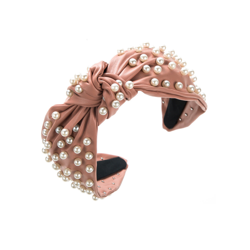 Trendy Faux Leather Pearl Headband for Women
