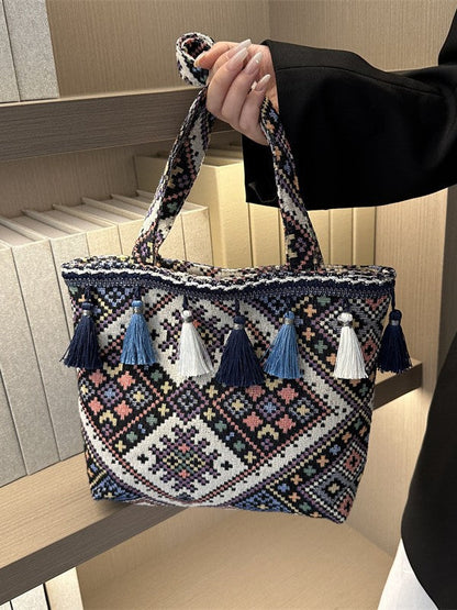 Ethnic Style Canvas Tote Bag for Women Casual Shoulder Bag