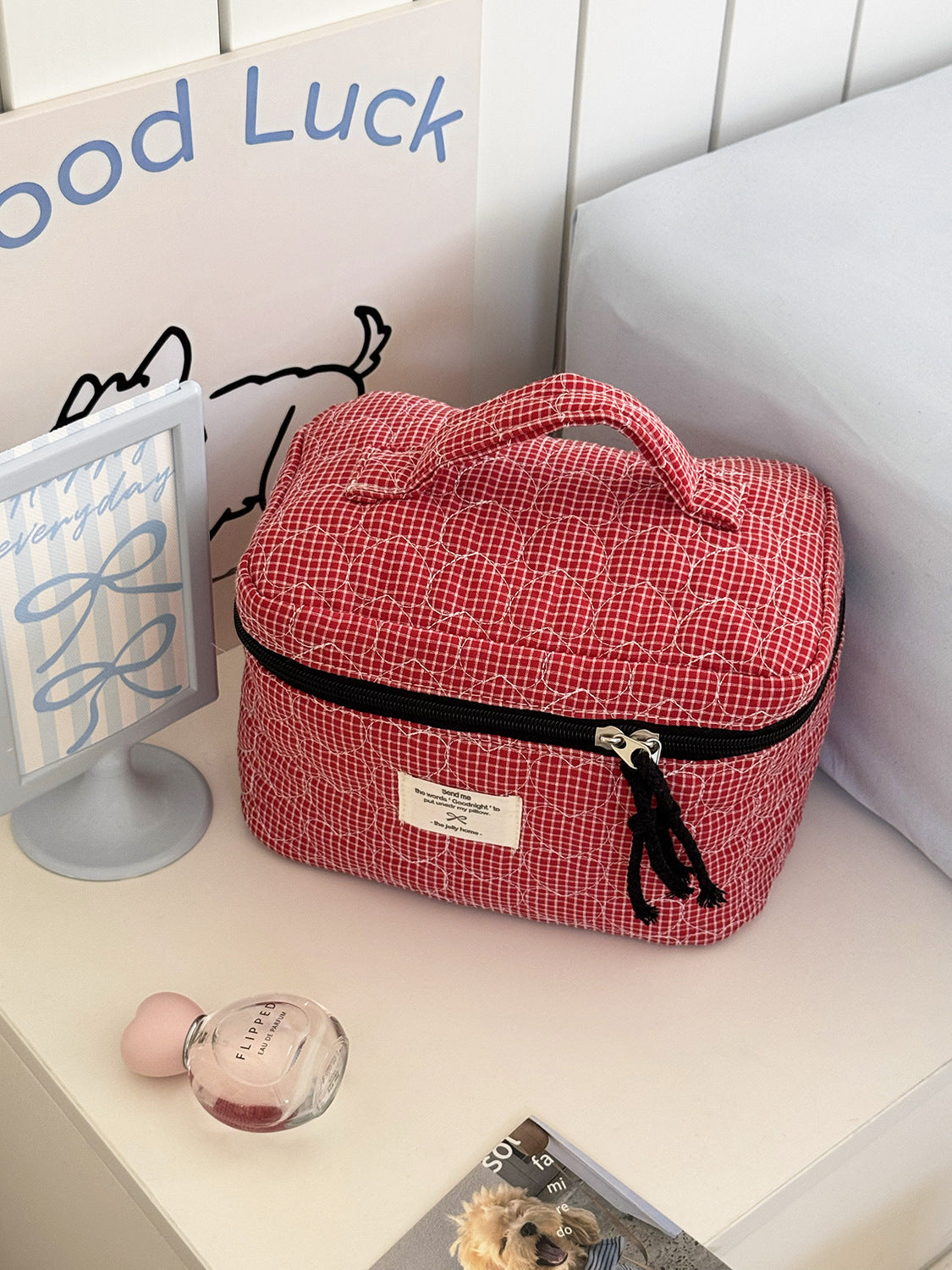 Heart Quilted Cosmetic Bag Stylish Portable Storage