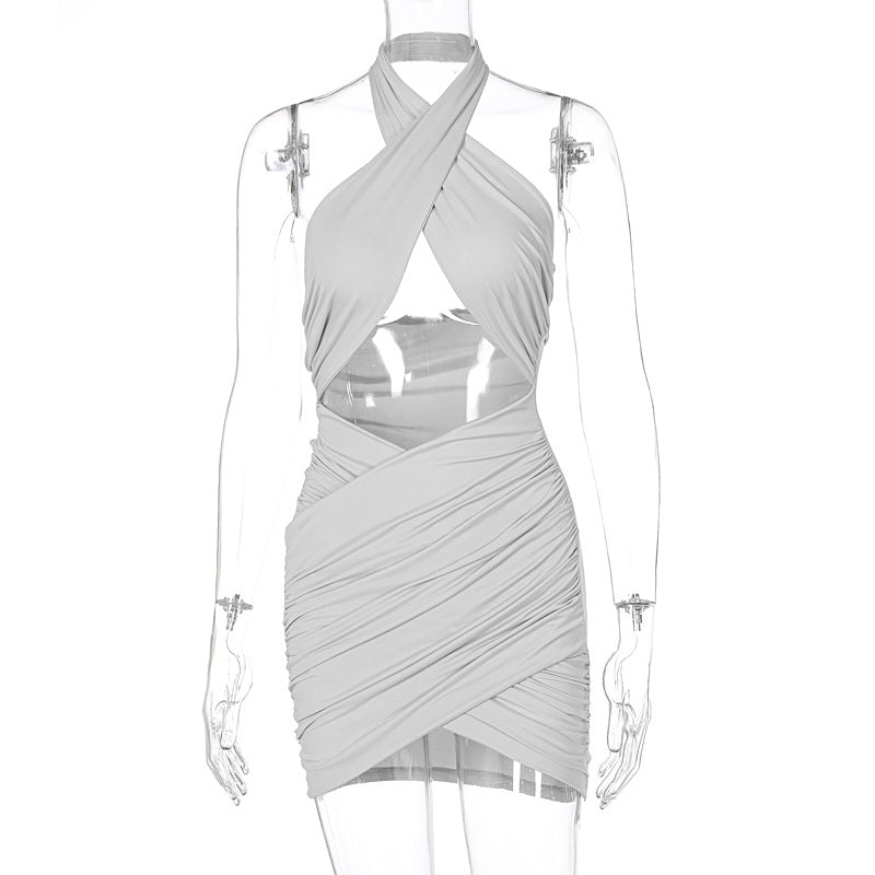 Backless Halter Neck Hollow-Out Dress Elegant Casual
