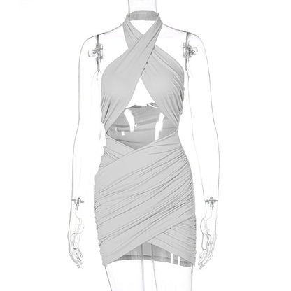 Backless Halter Neck Hollow-Out Dress Elegant Casual