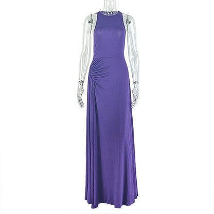 Solid Color Slim Fit Bodycon Dress Stylish Sleeveless Round Neck
