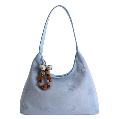 Floral Rhinestone Shoulder Bag Trendy Casual PU Handbag