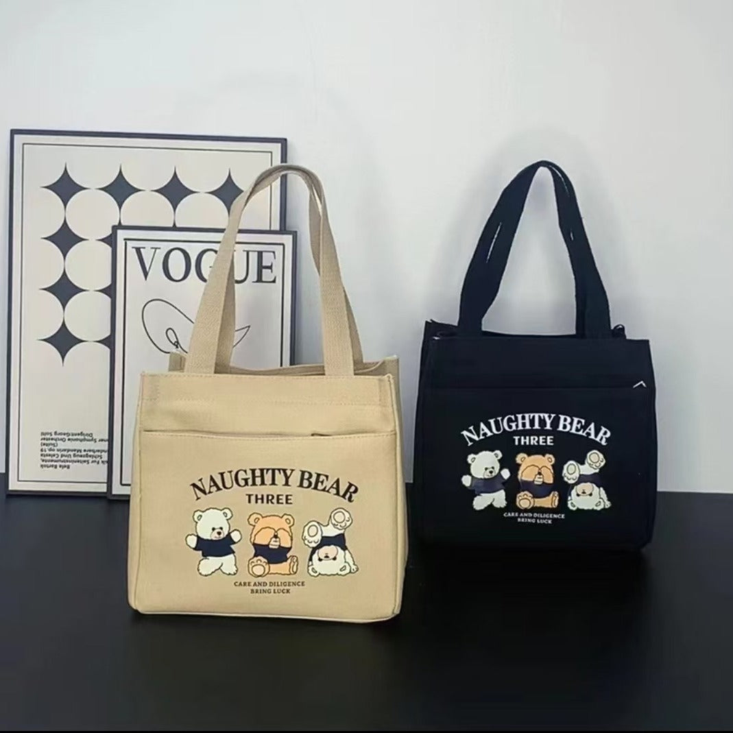 Teddy Bear Canvas Lunch Bag Large Capacity Student Tote Bag