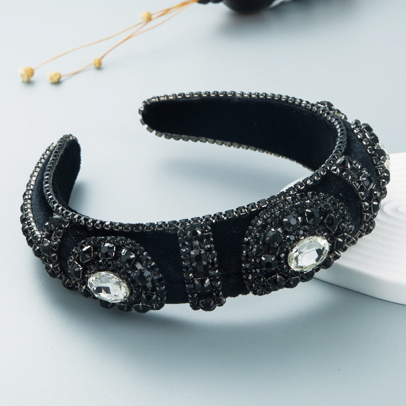 Fashionable Velvet Wide Headband With Rhinestones
