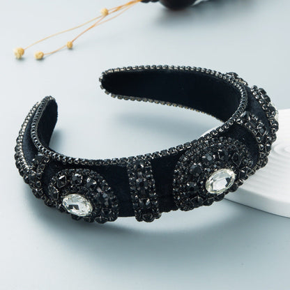 Fashionable Velvet Wide Headband With Rhinestones