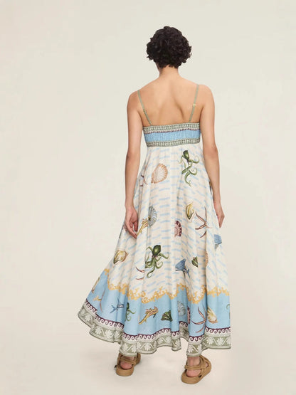 Floral Print A-Line Dress with Spaghetti Straps