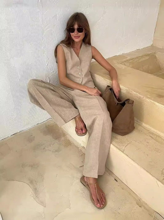 Casual Sleeveless Vest and Pants Set Comfortable Women’s Outfit