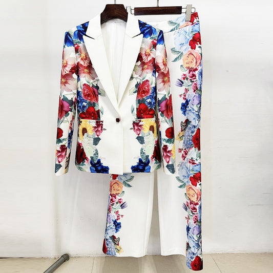 Fashionable Digital Print Suit Jacket Set