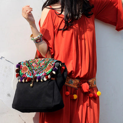 Original Ethnic Style Embroidery Bag Retro Tibetan Styl College Literary Canvas Bag Shoulder Bag Messenger Bag