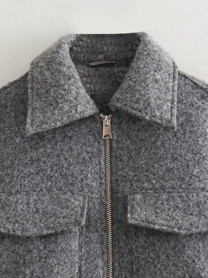Lapel Zipper Pocket Casual Short Jacket