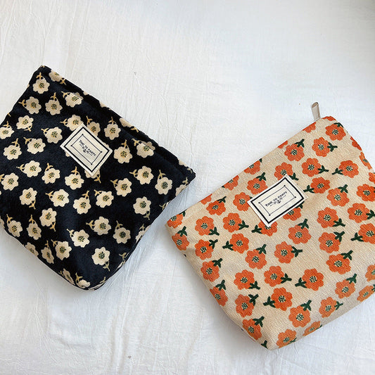 Retro Floral Makeup Bag Canvas Travel Toiletry Pouch