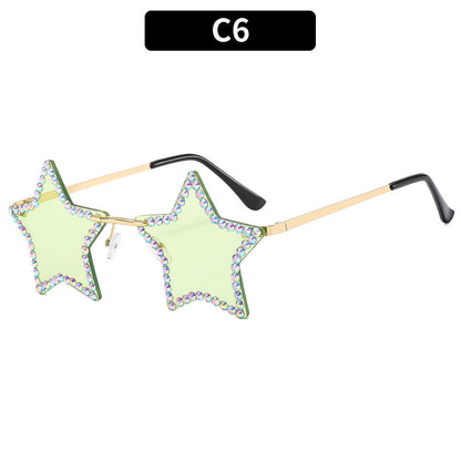 Fashionable Star-Shaped Rimless Sunglasses with Rhinestones