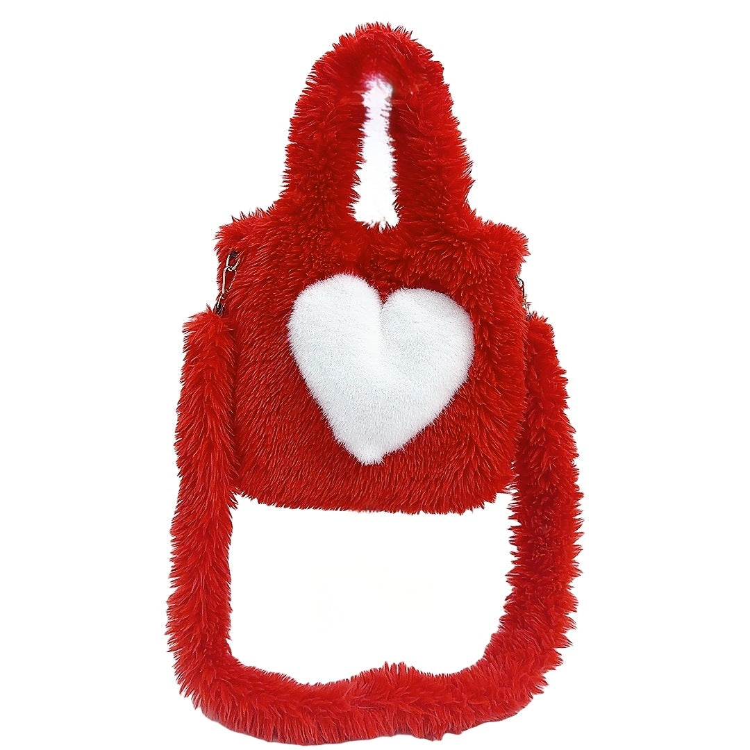 Large Capacity Fuzzy Heart Tote Shoulder Bag