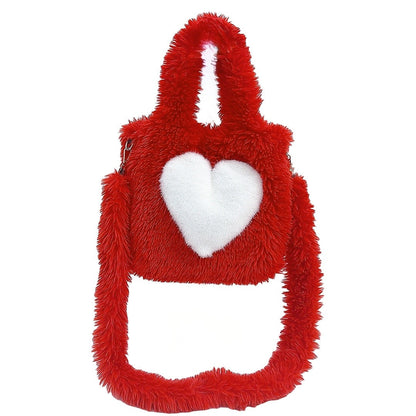 Large Capacity Fuzzy Heart Tote Shoulder Bag