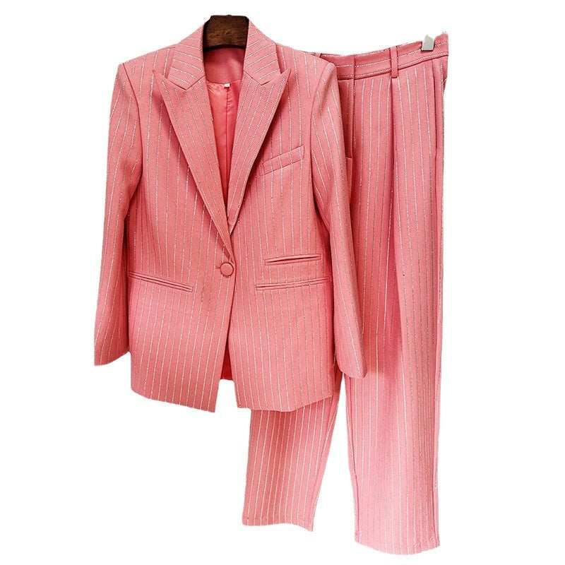 Elegant Crystal Rhinestone Suit Set With Long Pants