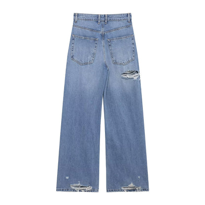 Casual Distressed Loose Mid Rise Jeans