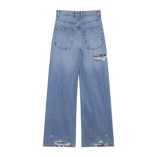 Casual Distressed Loose Mid Rise Jeans