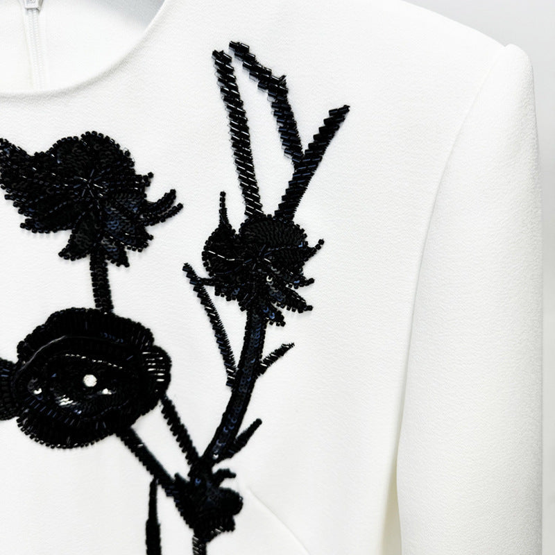 Floral Embellished Long Sleeve Dress