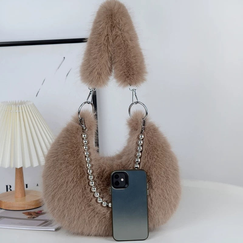 Elegant Furry Faux Fox Fur Shoulder Bag