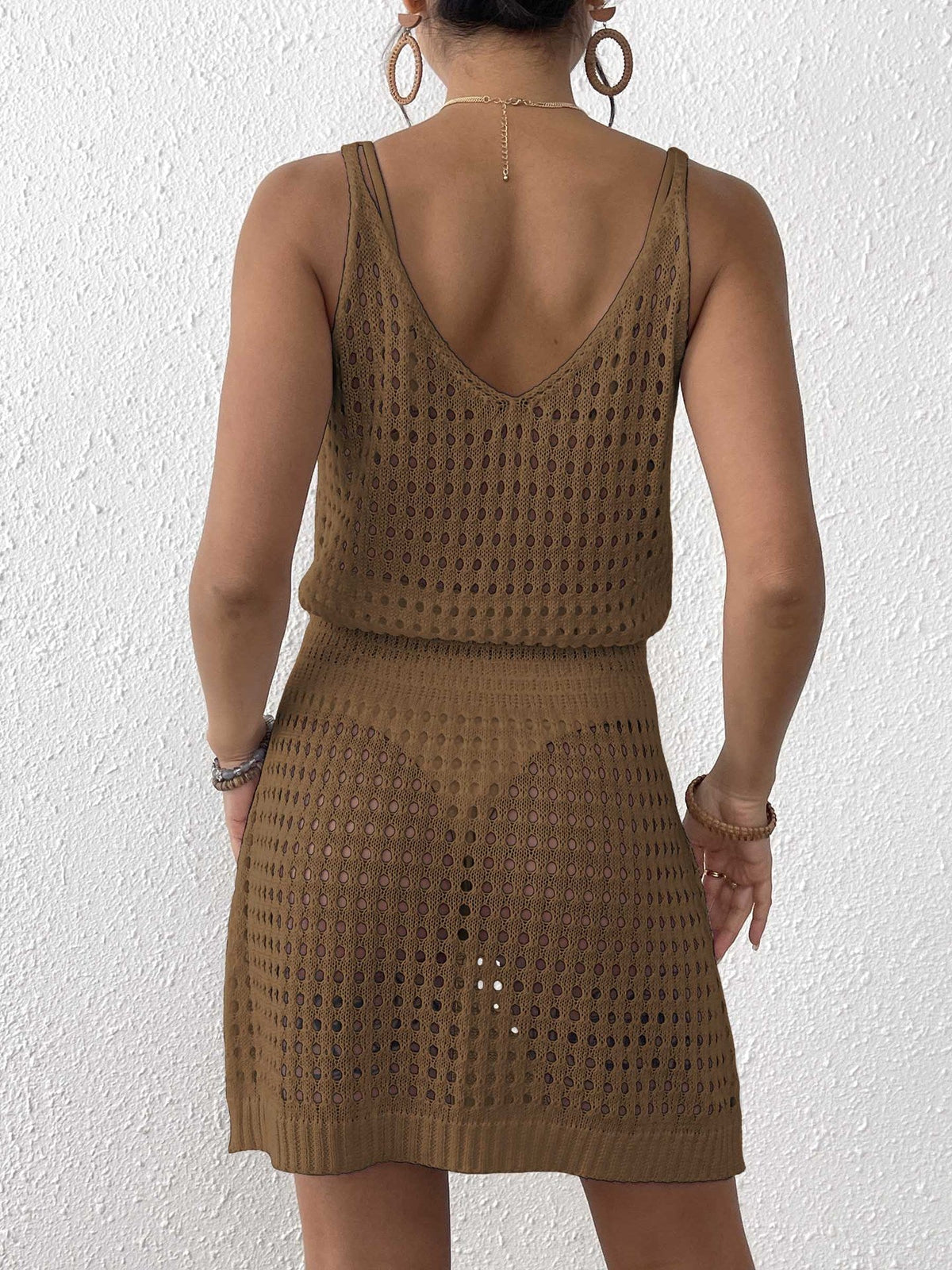V-Neck Hollow Out Cover Up Mini Dress