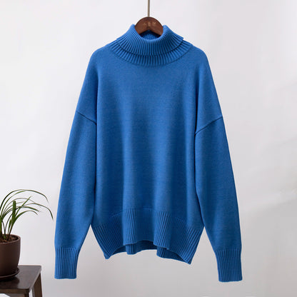Solid Turtleneck Sweater Cozy Knit Pullover for Women