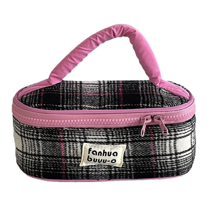 Color Block Woolen Makeup Bag Large Capacity Travel Portable Storage Pouch