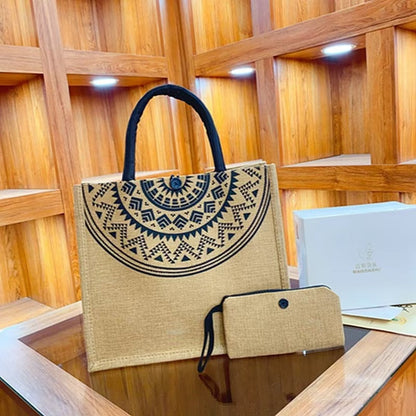 Stylish Linen Tote Bag with Floral Print Eco-Friendly Shopping Bag