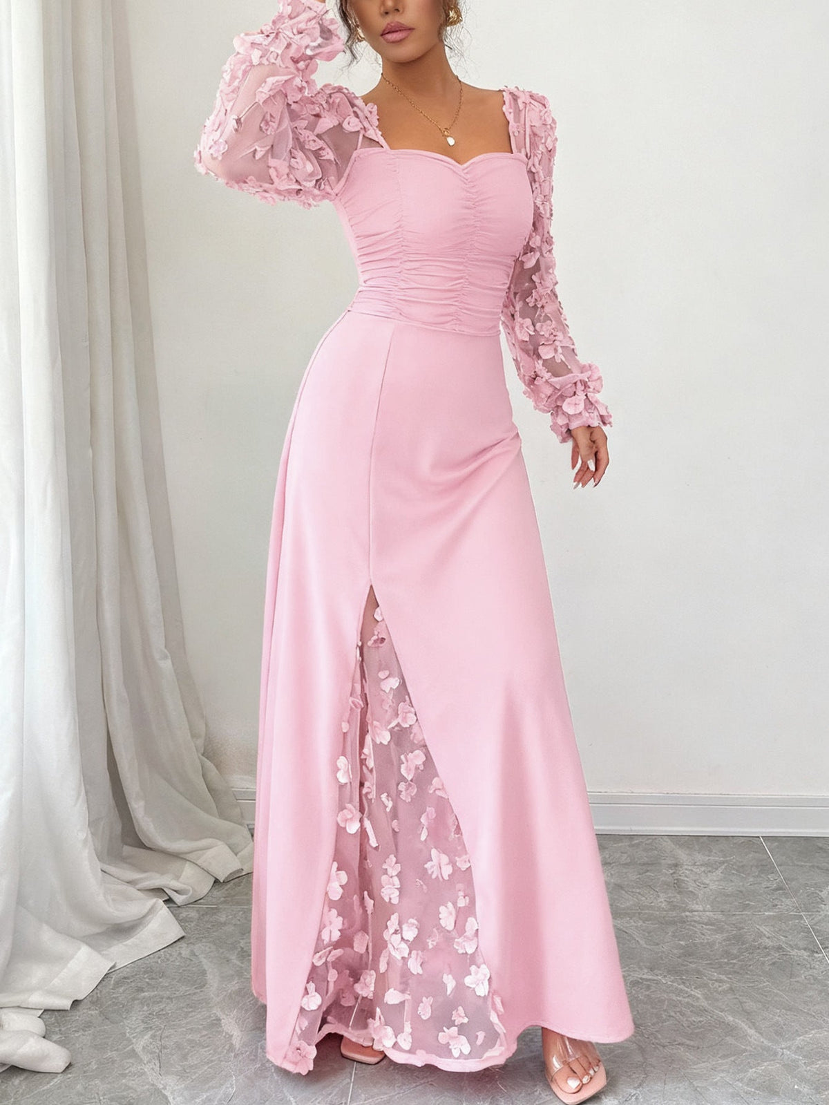 Elegant Hollow Out Long Sleeve Maxi Dress for Women