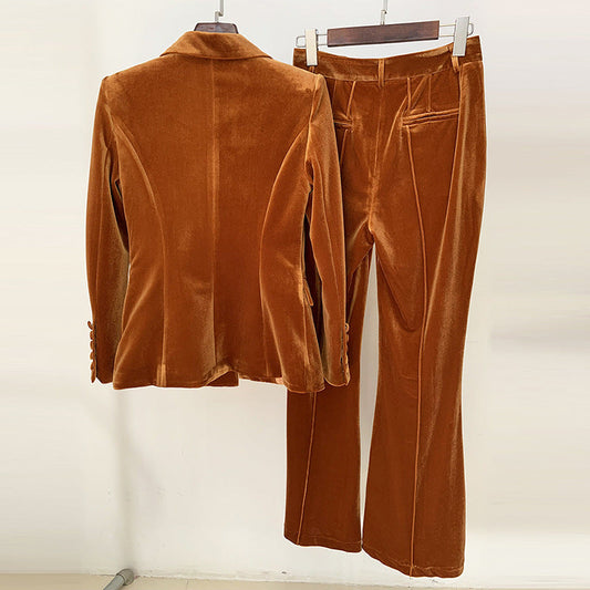 Velvet Blazer And Flare Pants Set
