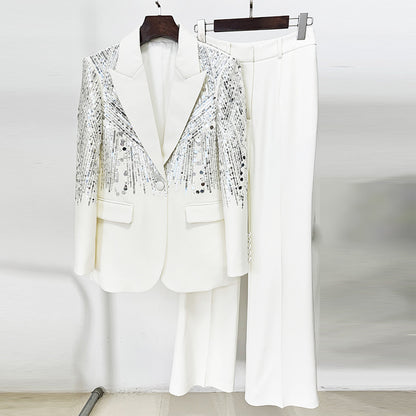 Beaded Sequin Suit Set Long Pants Elegant Street Style