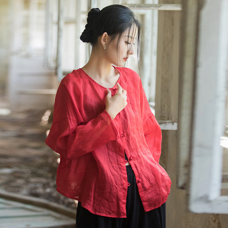 Spring And Summer Cotton And Linen Women'S Clothing, New Artistic Buttoned Women'S Shirts, Thin Cardigan
