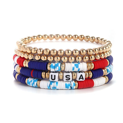 Trendy USA Letters Beaded Stretch Bracelet