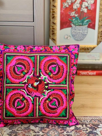 Traditional Embroidery Cushion Cover Retro Embroidery Pillow  Cotton And Linen Cushion Cover