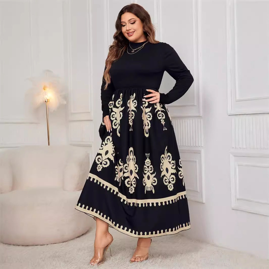 High-Waisted Floral Maxi Dress Polyester Elegant Casual Dress